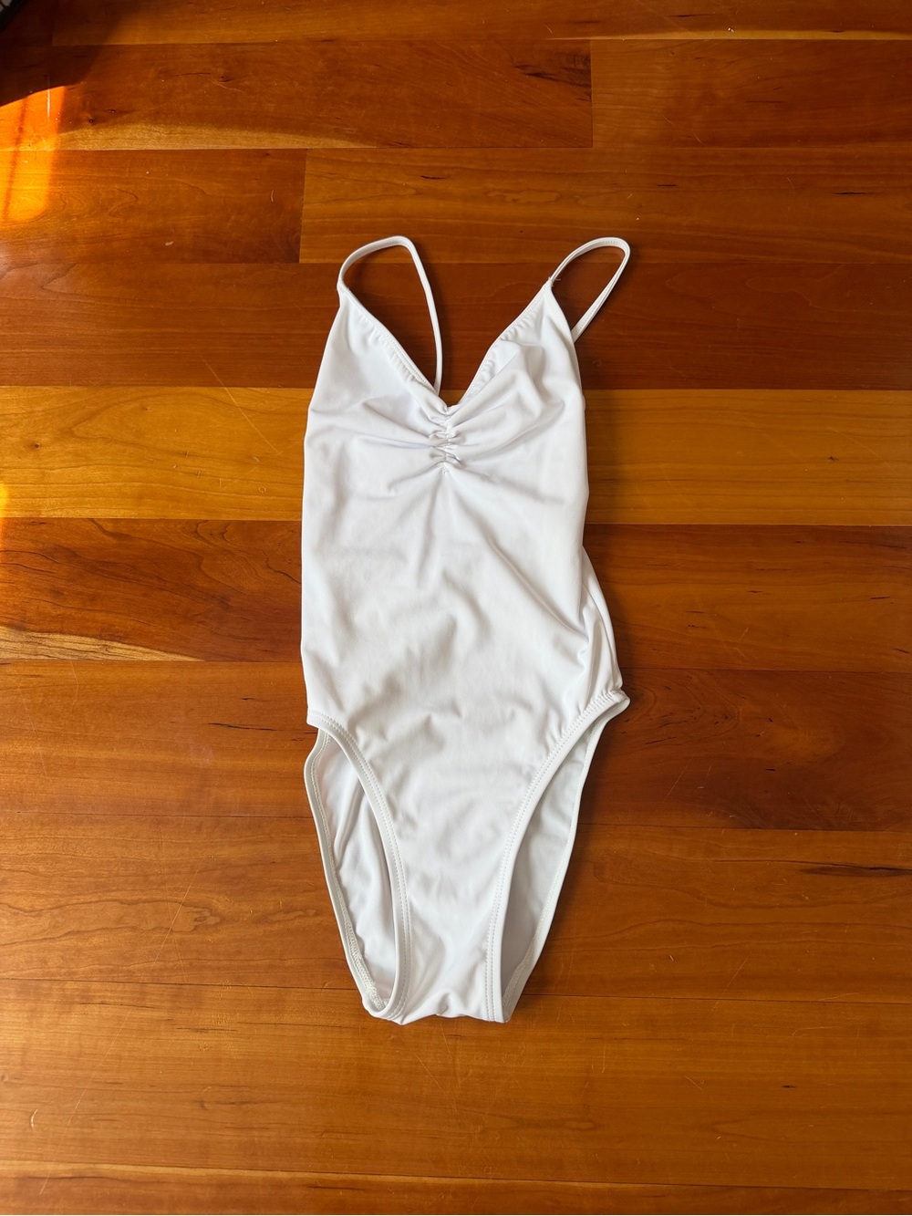 Women's White Ruched Front Bodysuit Swimsuit